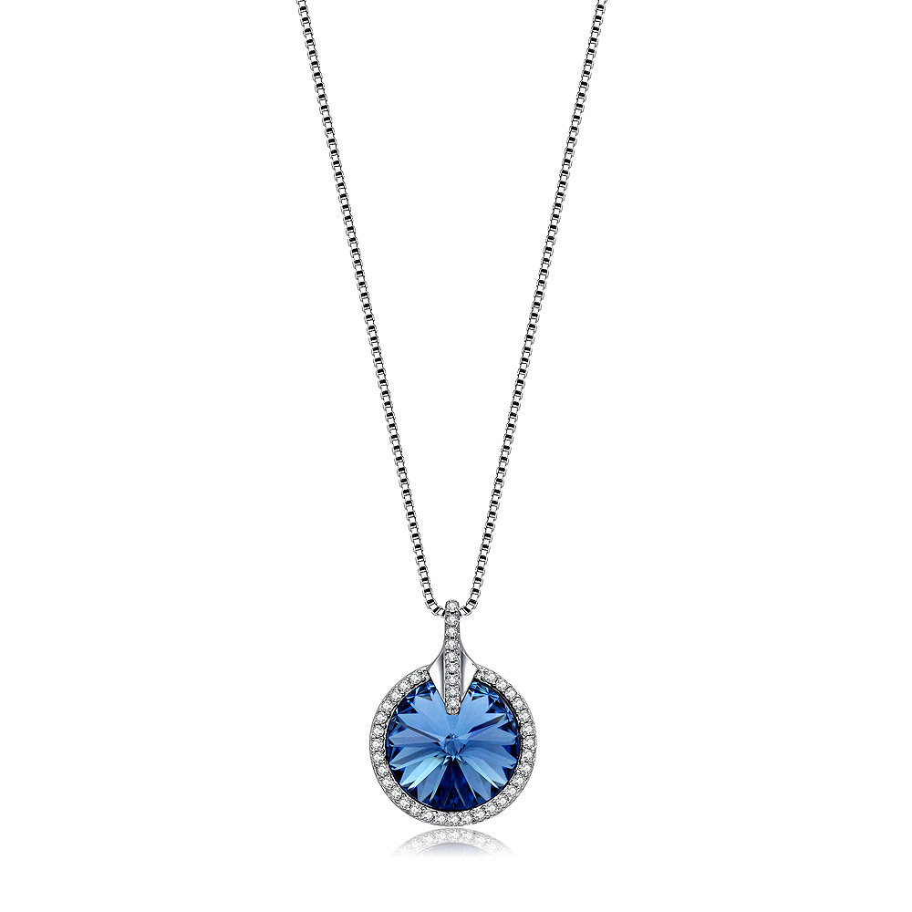 Crystal Round Glance Blue Necklace